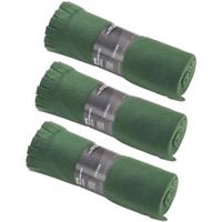 3x Fleece dekens/plaids met franjes donker groen 130 x 170 cm Groen