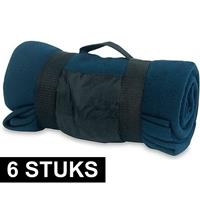 6x Fleece dekens/plaids blauw afneembaar handvat 160 x 130 cm Blauw