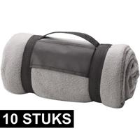 10x Fleece dekens/plaids grijs afneembaar handvat 160 x 130 cm Grijs