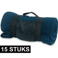 15x Fleece dekens/plaids blauw afneembaar handvat 160 x 130 cm Blauw
