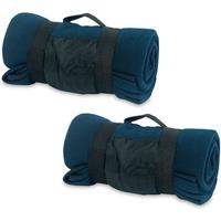 2x Fleece dekens/plaids blauw afneembaar handvat 160 x 130 cm Blauw