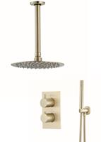saniclear Brass inbouw regendouche met plafondarm en 20cm hoofddouche geborsteld messing / mat goud