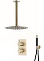 saniclear Brass Pro inbouw regendouche met plafondarm en 20cm hoofddouche geborsteld messing / mat goud