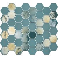 The Mosaic Factory Valencia mozaïektegel 4.3x4.9x0.5cm hexagon turquoise mat en glans voor wand en vloer en voor binnen en buiten vorstbestendig VAL125