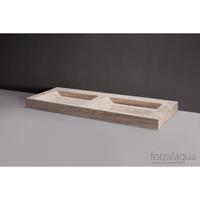 Forzalaqua Bellezza Doppio wastafel 140.5x51.5x9cm RECHTHOEK 2 wasbakken Travertin gezoet beige 100348