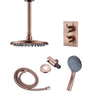 Boss & Wessing Inbouw Regendouche Set  Copper met Plafonduitloop en 3 Standen Handdouche Geborsteld Koper 30 cm 