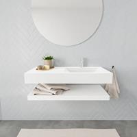 Mondiaz ALAN 100cm badmeubel solid surface planchet talc Vrijhangende wastafel cloud rechts 1 kraangat kleur talc M49850TA0M49302TA1