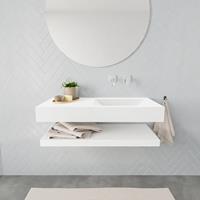 Mondiaz ALAN 100cm badmeubel solid surface planchet talc Vrijhangende wastafel cloud rechts zonder kraangat kleur talc M49850TA0M49302TA0