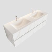 Mondiaz VICA 150cm badmeubel carrara 4 lades wastafel cloud dubbel met 2 kraangaten PC75341630