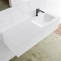 Mondiaz LAGOM 120cm badmeubel solid surface talc 1 lade Wastafel cloud rechts 1 kraangat M64119TAM1M35164R