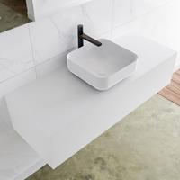 Mondiaz LAGOM 120cm badmeubel solid surface talc 1 lades Wastafel BINX opzetkom midden 1 kraangat M64178TAM1M49903C