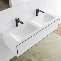 Mondiaz LAGOM 120cm badmeubel solid surface urban 1 lade Wastafel cloud dubbel 2 kraangaten M64120UBM2M35165D