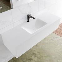 Mondiaz LAGOM 130cm badmeubel solid surface talc 1 lade Wastafel cloud midden 1 kraangat M64122TAM1M35181C