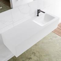 Mondiaz LAGOM 130cm badmeubel solid surface talc 1 lade Wastafel cloud rechts 1 kraangat M64124TAM1M35183R