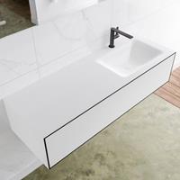 Mondiaz LAGOM 130cm badmeubel solid surface urban 1 lade Wastafel cloud rechts 1 kraangat M64124UBM1M35183R