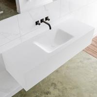 Mondiaz LAGOM 130cm badmeubel solid surface talc 1 lade Wastafel cloud midden zonder kraangat M64122TAM0M35181C