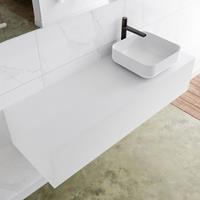 Mondiaz LAGOM 130cm badmeubel solid surface talc 1 lades Wastafel BINX opzetkom rechts 1 kraangat M64179TAM1M49903R