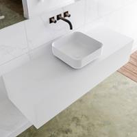 Mondiaz LAGOM 130cm badmeubel solid surface talc 1 lades Wastafel BINX opzetkom midden zonder kraangat M64179TAM0M49903C