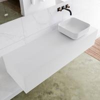 Mondiaz LAGOM 140cm badmeubel solid surface talc 1 lades Wastafel BINX opzetkom rechts zonder kraangat M64180TAM0M49903R