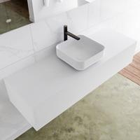 Mondiaz LAGOM 140cm badmeubel solid surface talc 1 lades Wastafel BINX opzetkom midden 1 kraangat M64180TAM1M49903C