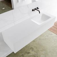 Mondiaz LAGOM 140cm badmeubel solid surface talc 1 lade Wastafel cloud rechts zonder kraangat M64129TAM0M35202R