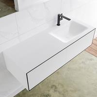 Mondiaz LAGOM 120cm badmeubel solid surface urban 2 lades Wastafel cloud rechts 1 kraangat M64138UBM1M35164R