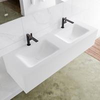 Mondiaz LAGOM 140cm badmeubel solid surface talc 1 lade Wastafel cloud dubbel 2 kraangaten M64130TAM2M35203D