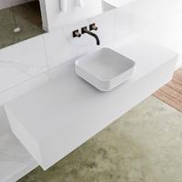 Mondiaz LAGOM 150cm badmeubel solid surface talc 1 lades Wastafel BINX opzetkom midden zonder kraangat M64181TAM0M49903C