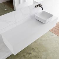 Mondiaz LAGOM 150cm badmeubel solid surface talc 1 lades Wastafel BINX opzetkom rechts zonder kraangat M64181TAM0M49903R