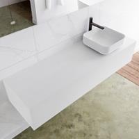 Mondiaz LAGOM 150cm badmeubel solid surface talc 1 lades Wastafel BINX opzetkom rechts 1 kraangat M64181TAM1M49903R