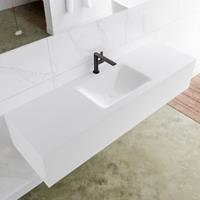 Mondiaz LAGOM 150cm badmeubel solid surface talc 1 lade Wastafel cloud midden 1 kraangat M64132TAM1M35216C