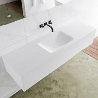 Mondiaz LAGOM 150cm badmeubel solid surface talc 1 lade Wastafel cloud midden zonder kraangat M64132TAM0M35216C