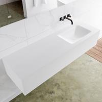 Mondiaz LAGOM 150cm badmeubel solid surface talc 1 lade Wastafel cloud rechts zonder kraangat M64134TAM0M35218R