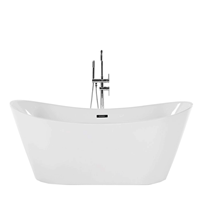 beliani Freistehende Badewanne Weiß Sanitäracryl Oval 150 x 75 cm Modern - Silber