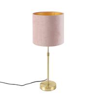 QAZQA Tafellamp goud/messing met velours kap Roze