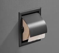 saniclear Nero inbouw toiletrol houder met klep mat zwart