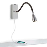 Knapstein LED-Wandleuchte Milos nickel mit USB-Ladeanschluss