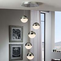 Schuller LED hanglamp Sphere, 5-lamps, chroom