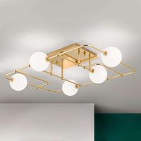 Orion LED plafondlamp Pipes in goud met glasbollen