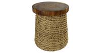 Fine Asianliving Handbraided Jute Stool with Wooden Top 40x45cm