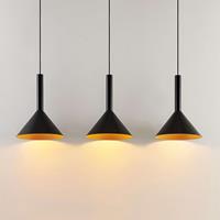 Arcchio Tadej hanglamp, 3-lamps, zwart-goud