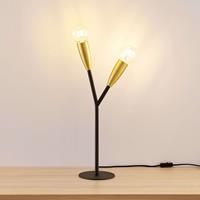Lucande Carlea tafellamp, 2-lamps, zwart messing