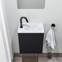 zaro Polly toiletmeubel 40cm mat zwart met witte wastafel met kraangat rechts