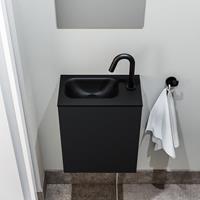 zaro Polly toiletmeubel 40cm mat zwart met zwarte wastafel met kraangat links