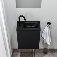 zaro Polly toiletmeubel 40cm mat zwart met zwarte wastafel met kraangat rechts