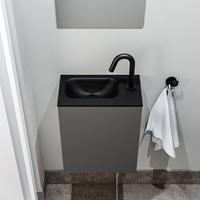 zaro Polly toiletmeubel 40cm donkergrijs met zwarte wastafel met kraangat links