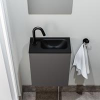 zaro Polly toiletmeubel 40cm donkergrijs met zwarte wastafel met kraangat rechts