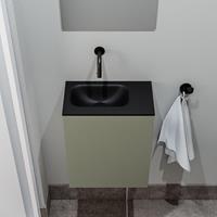 zaro Polly toiletmeubel 40cm army met zwarte wastafel zonder kraangat links