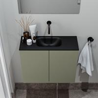 zaro Polly toiletmeubel 60cm army met zwarte wastafel zonder kraangat