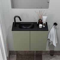 zaro Polly toiletmeubel 60cm army met zwarte wastafel met kraangat links